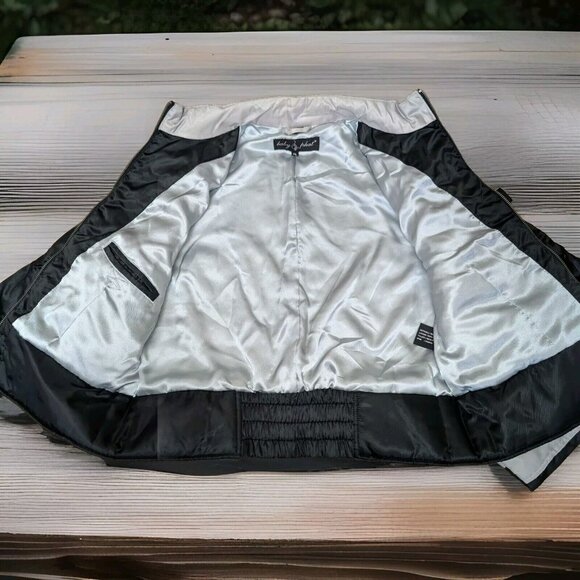 Vintage Baby Phat Bomber Puffer Jacket XL Y2K White Black Striped Spell Out Logo - Picture 2 of 16